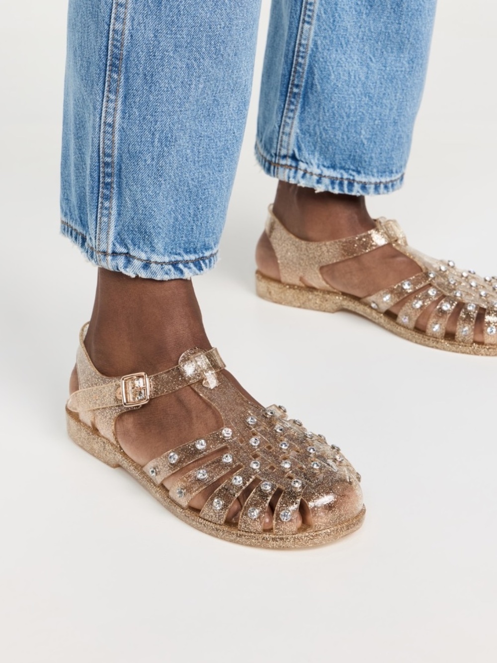 Loeffler Randall Rhys Jelly Sandals with Studs 7 7.5 flats fisherman